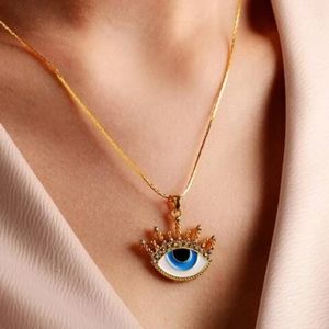 GOLD EYE NECKLACE BLUE‎ WHITE BOHO GIFT ECLECTIC